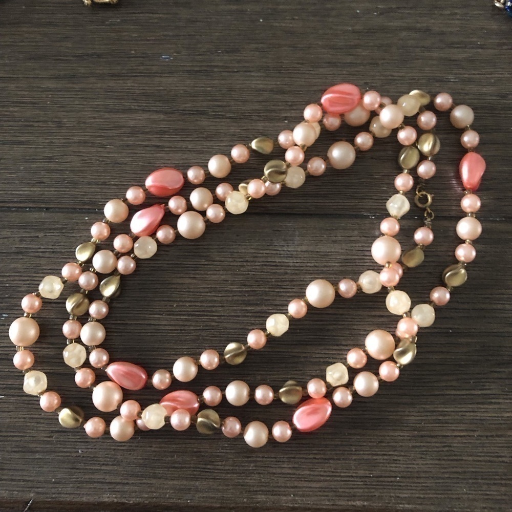 Vintage pink beaded extra long necklace